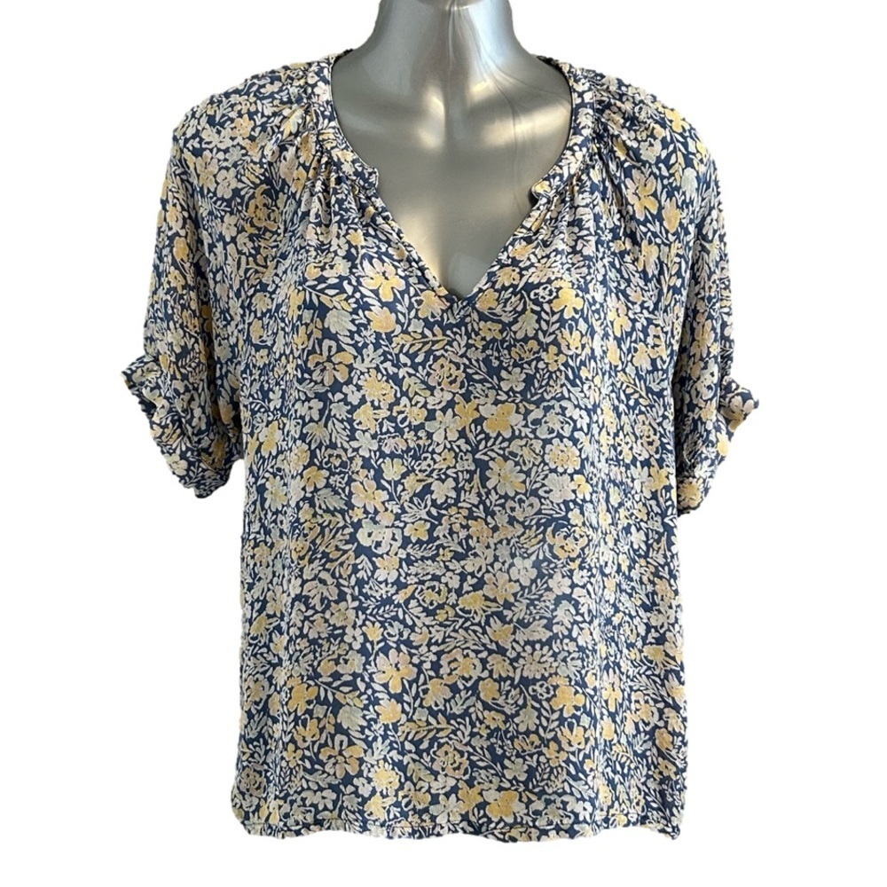 Part Two Copenhagen Blue Peach Floral Blouse Size 34